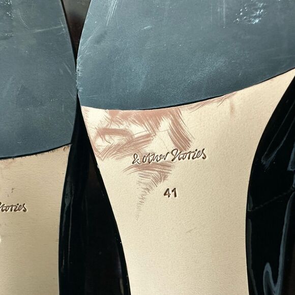 & Other Stories Patent Leather Mary Jane Black Pumps Size 41 US 10 Blocked Heel - Picture 5 of 11